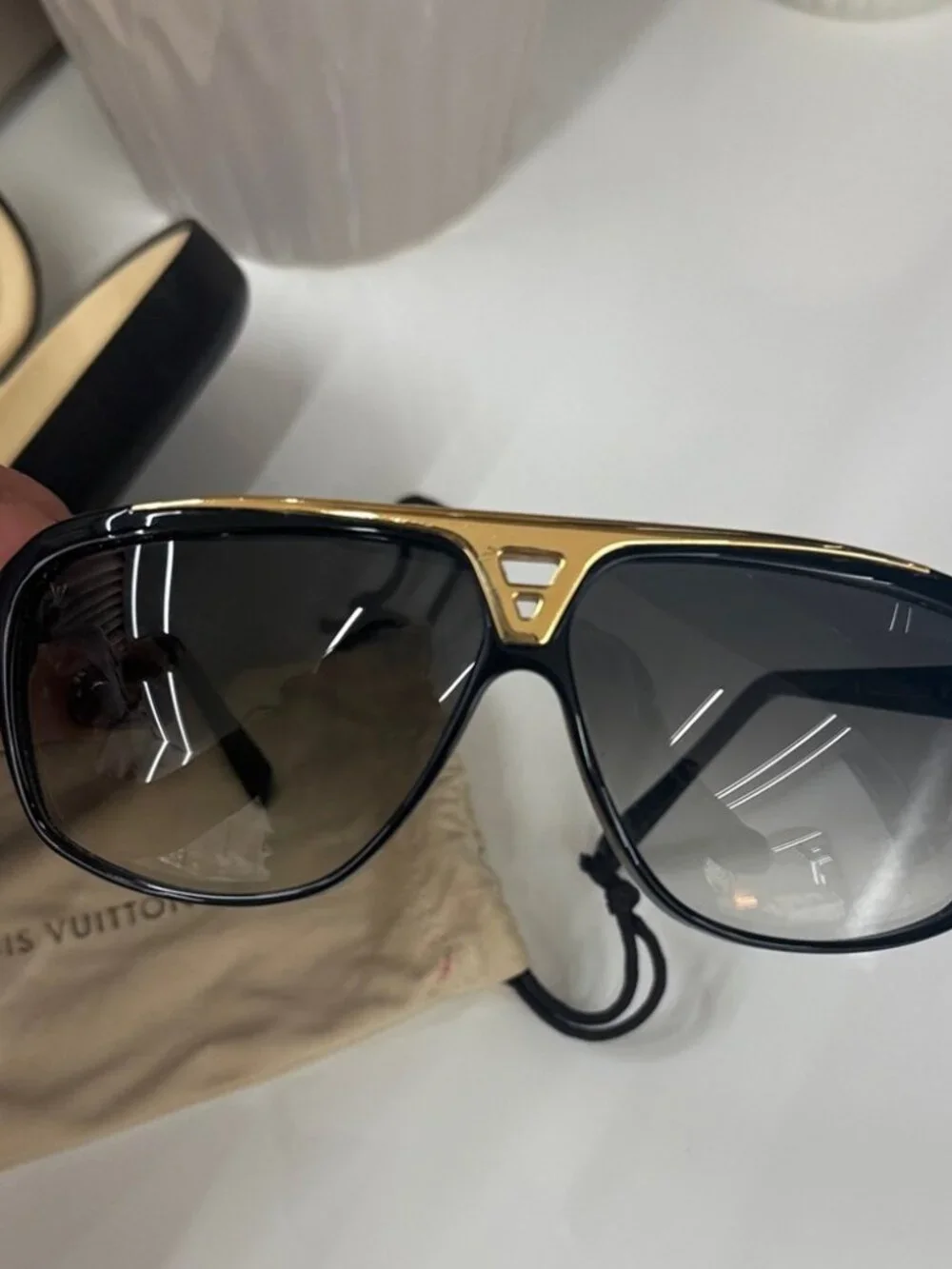 LV Black & Gold Oversized Aviator Sunglasses